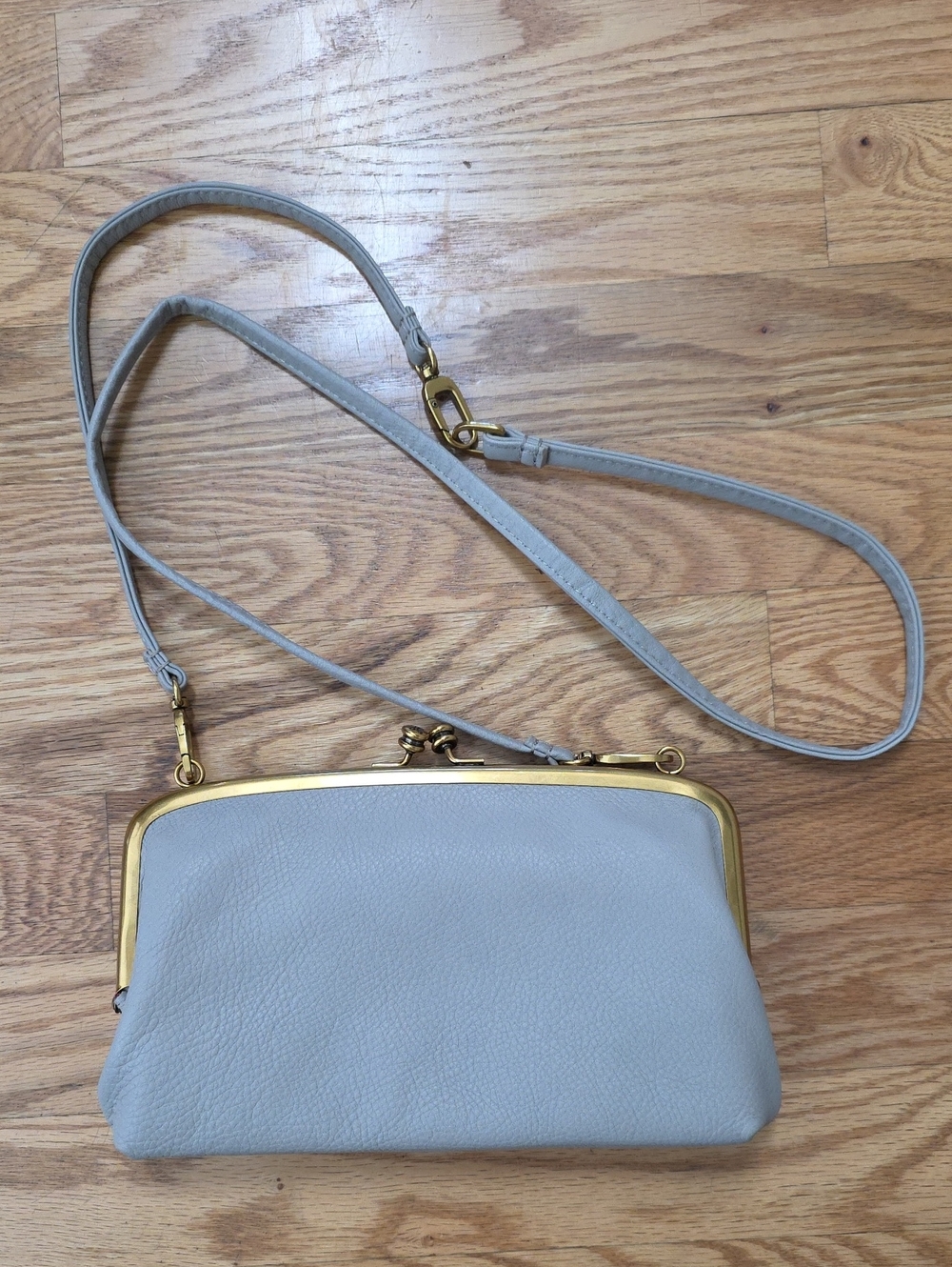 Classic Leather Crossbody Bag in Light Gray with Gold Trim